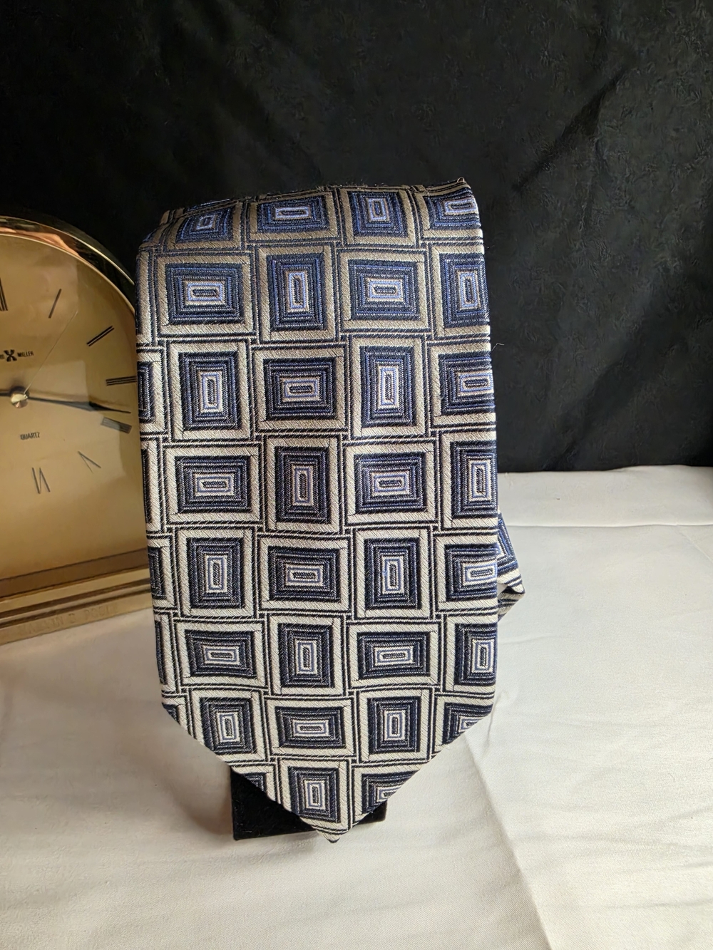 Bachrach Navy and Silver Geometric Square Tie